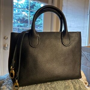 Portland Leather Black Pebbled Satchel with Removable Strap and Brass Hardware